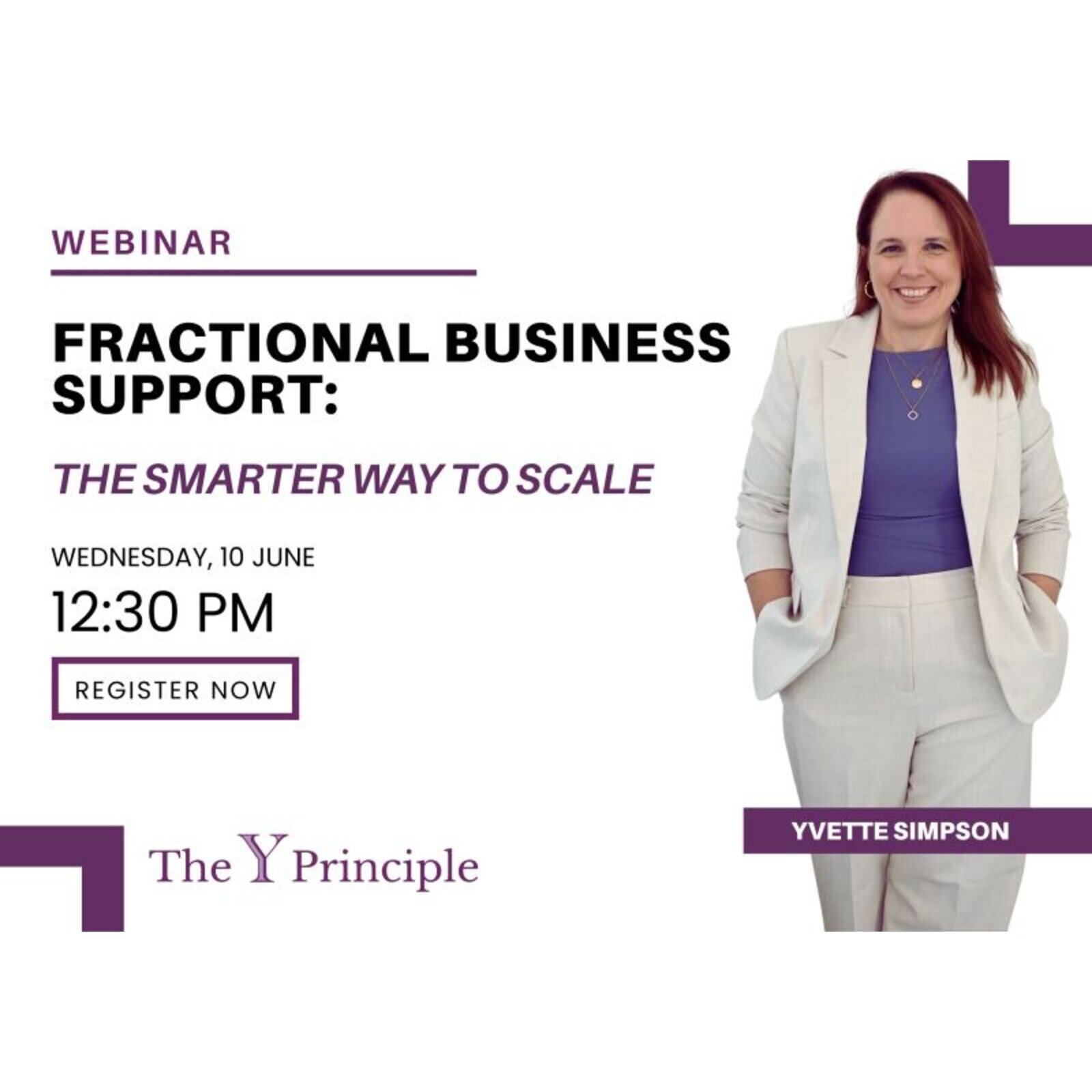 Webinar graphic: Fractional Business Support, the smarter way to scale, with Yvette Simpson